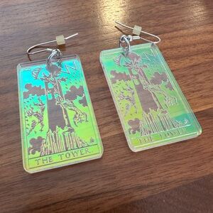 Iridescent The Tower Tarot Card Earrings